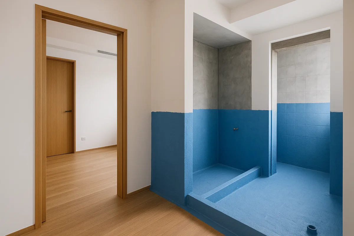 老屋翻新泥作防水工程：浴室地板塗刷防水層施工現場